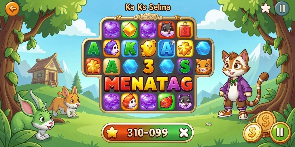 Screenshot utama menampilkan aksi mencocokkan objek dalam gameplay Match-3.