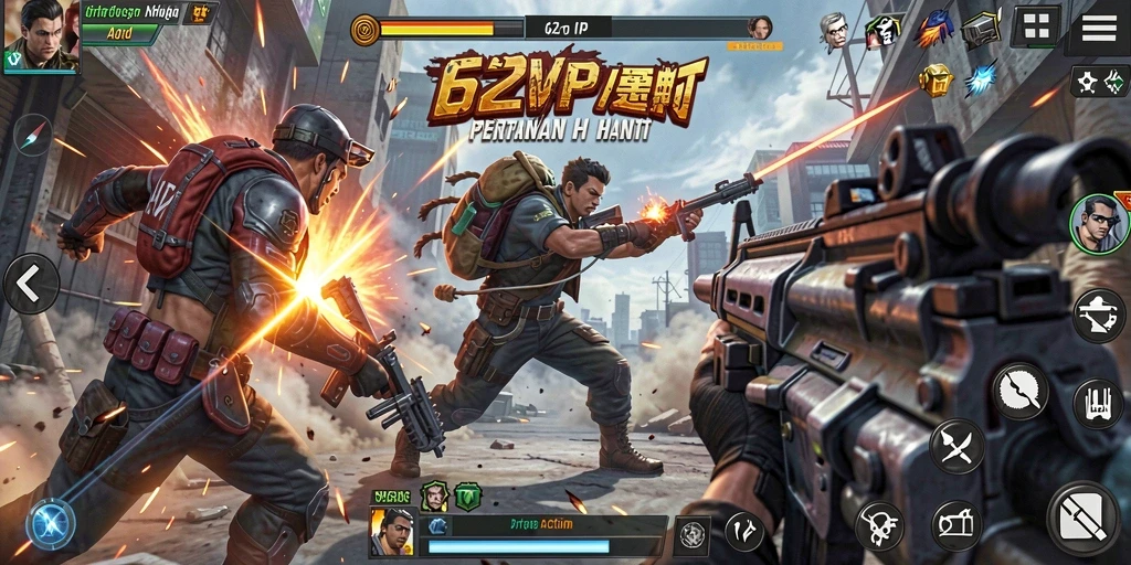 Tangkapan layar gameplay 62VIP menampilkan aksi pertarungan yang mendebarkan.