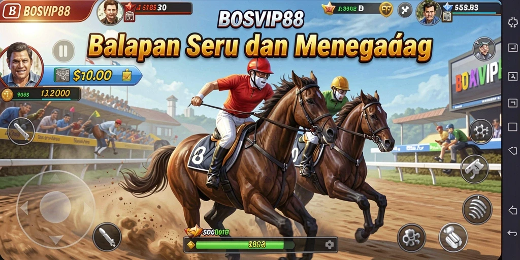 Tangkapan layar gameplay BOSVIP88 yang menunjukkan aksi balapan yang seru.