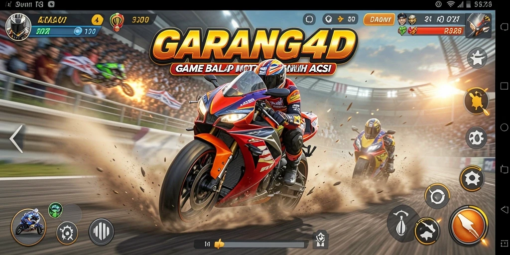 Screenshot gameplay GARANG4D menunjukkan balapan motor yang mendebarkan.