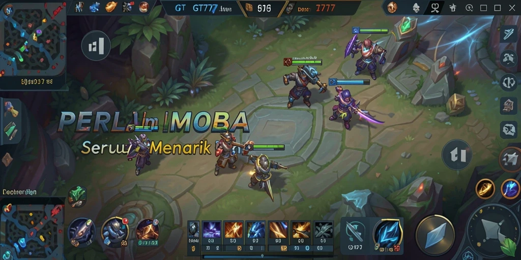 Screenshot GT777 menampilkan pertarungan seru antar pahlawan MOBA.