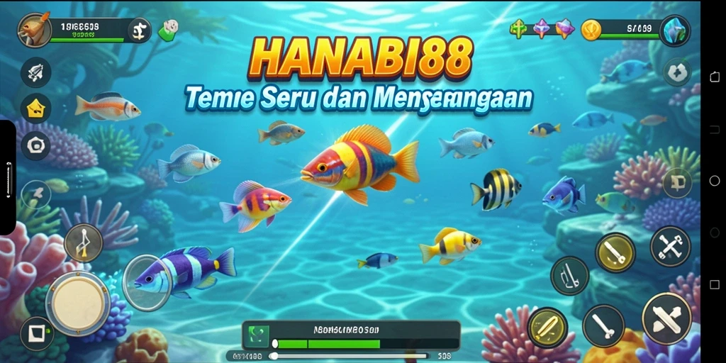 Tampilan gameplay seru dalam HANABI88 saat menangkap ikan.