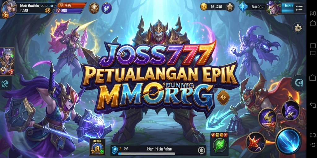 Screenshot utama JOSS777 menampilkan pertempuran epik dalam dunia MMORPG.