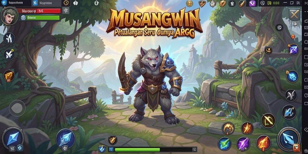 Screenshot menunjukkan aksi pertempuran seru dalam MUSANGWIN ARPG.