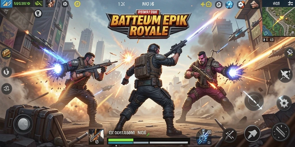 Screenshot gameplay <strong>N06</strong> menunjukkan pertempuran mendebarkan di arena yang luas.