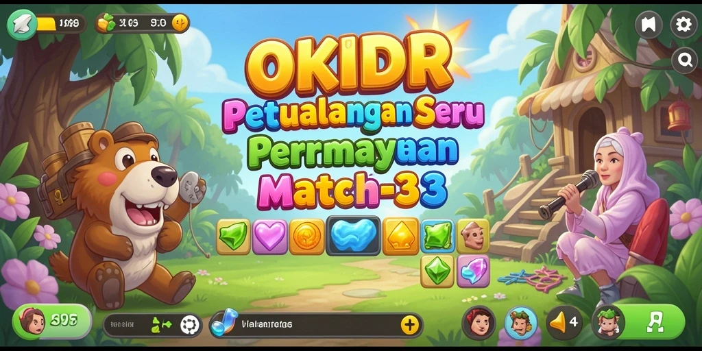 Tampilan utama OKIDR dengan gameplay Match-3 yang penuh warna.