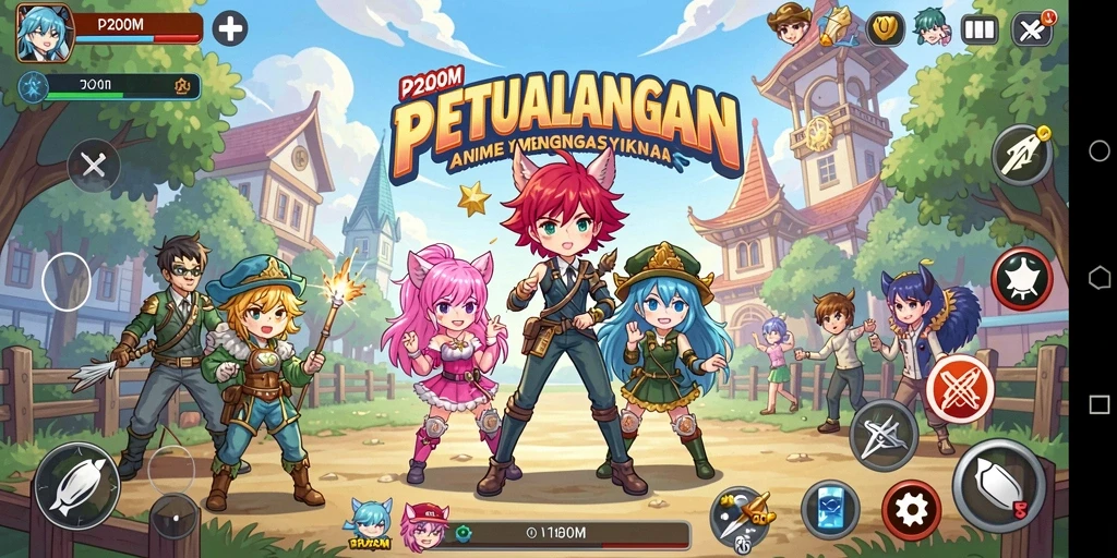 Gameplay P200M menampilkan karakter anime dalam aksi seru.