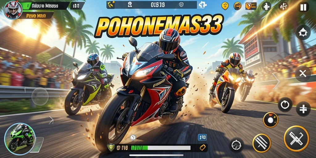 Gameplay seru balapan motor di POHONEMAS33.