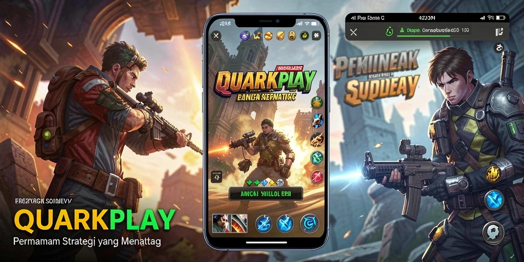 Tangkapan layar gameplay QUARKPLAY yang menunjukkan strategi pertempuran yang intens.