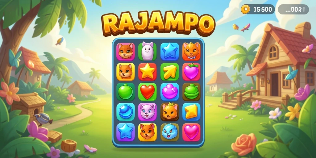 Tampilan gameplay seru di RAJAMPO menunjukkan kombinasi warna-warni.