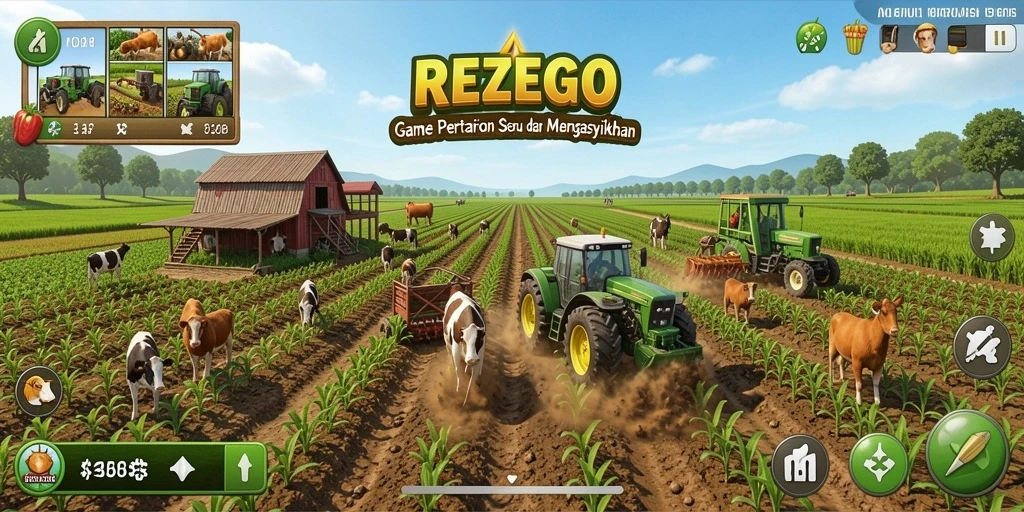 Gameplay menarik di REZEGO dengan grafik pertanian yang memukau.