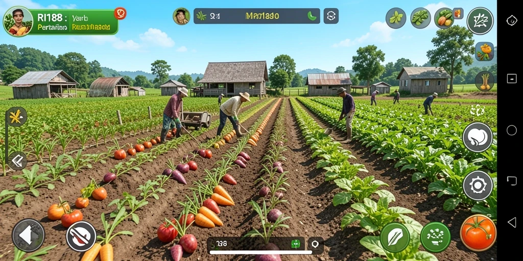 Screenshot gameplay RI188 menampilkan aktivitas bertani yang menarik.