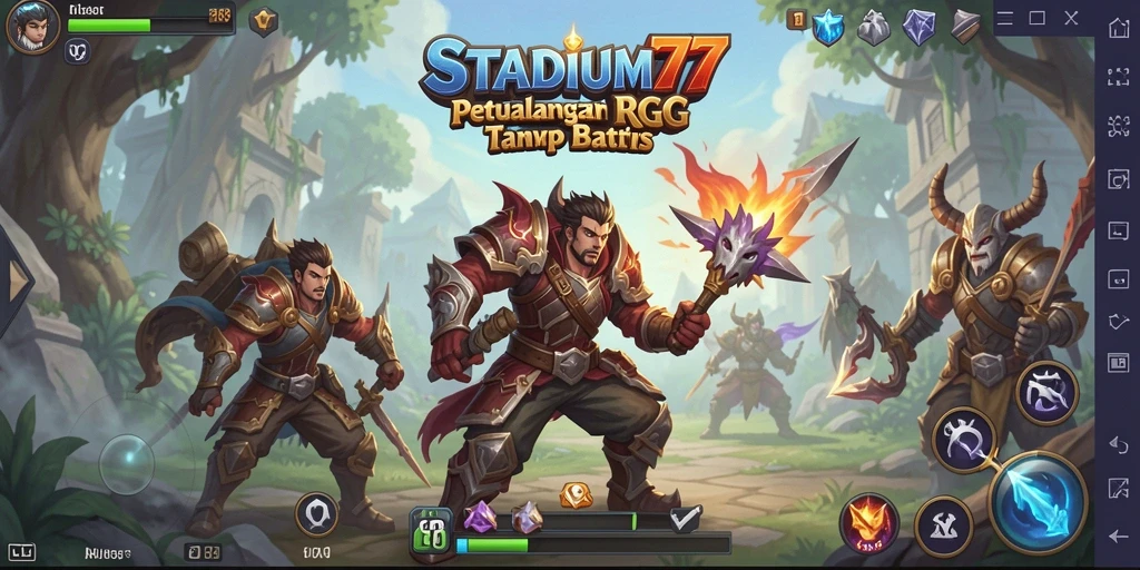 Tampilan screenshot STADIUM77 menampilkan aksi seru dalam pertarungan RPG.