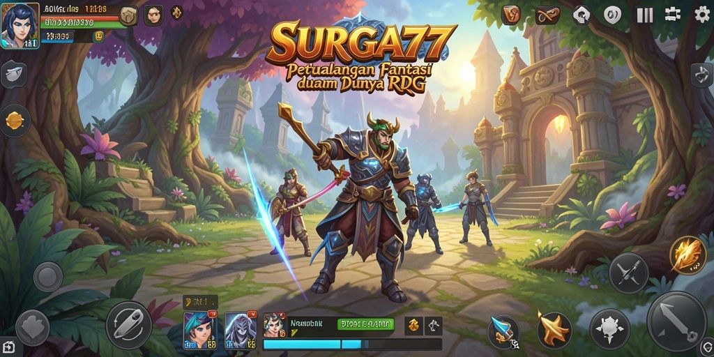 Screenshot utama SURGA77 menunjukkan aksi bertempur yang intens dan grafis yang menakjubkan.