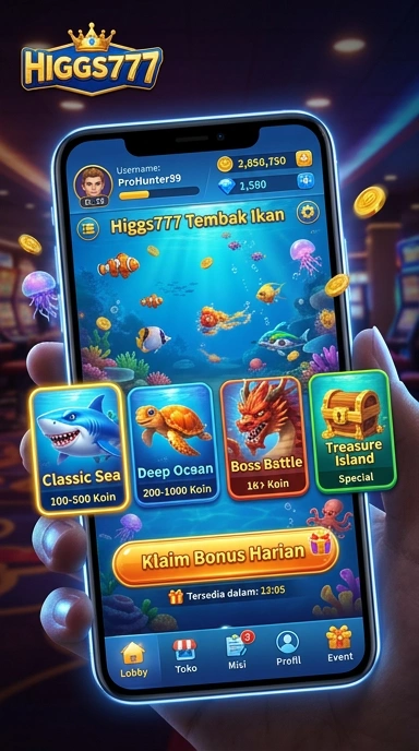 Screenshot aplikasi yang menampilkan berbagai kategori di Higgs777.